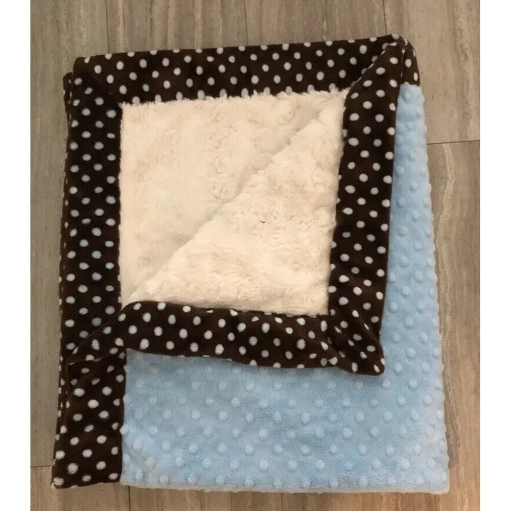 Baby JaR Blanket Boy Minky Raised Dot Blue Brown Receiving Plush Crib